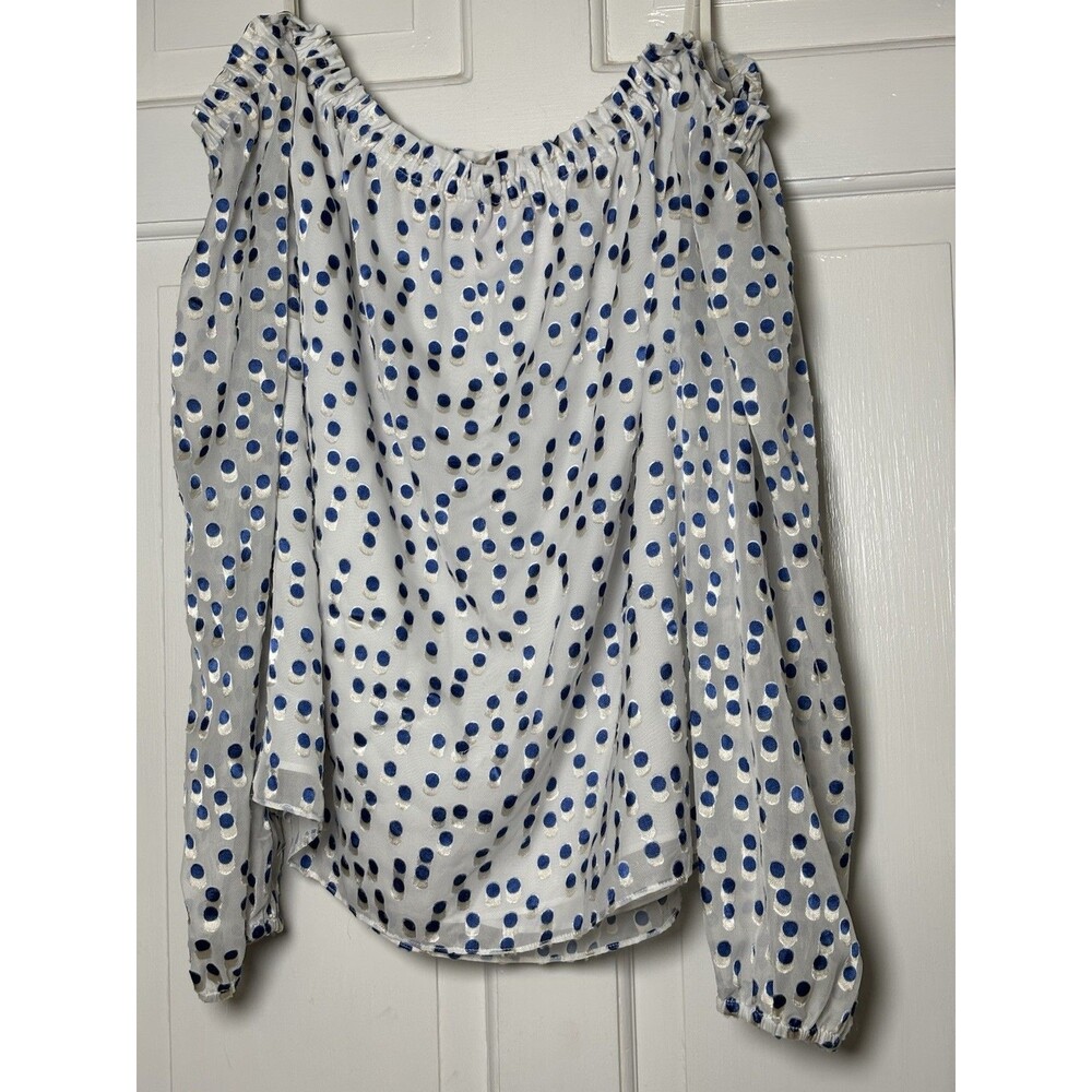 Lilly Pulitzer White w/Blue Polka Dots Off Shoulder Sleeve Blouse Women XL Via